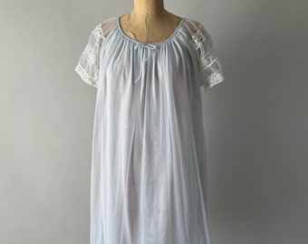 Vintage 60s Dress, 1960s Ice Blue Sheer Nylon Chiffon Short
