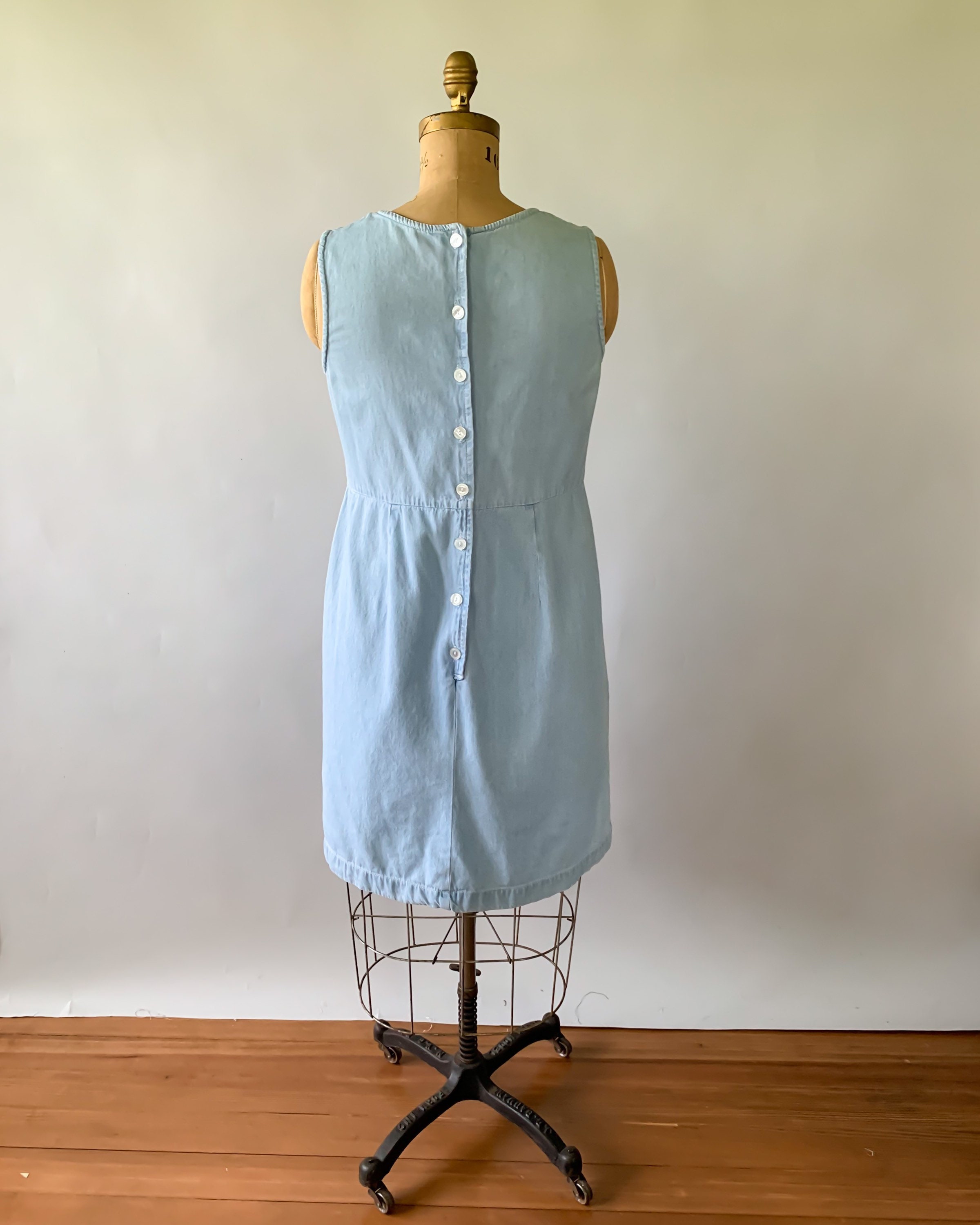 Vintage 1990s light wash denim sleeveless mini dress / medium M large L