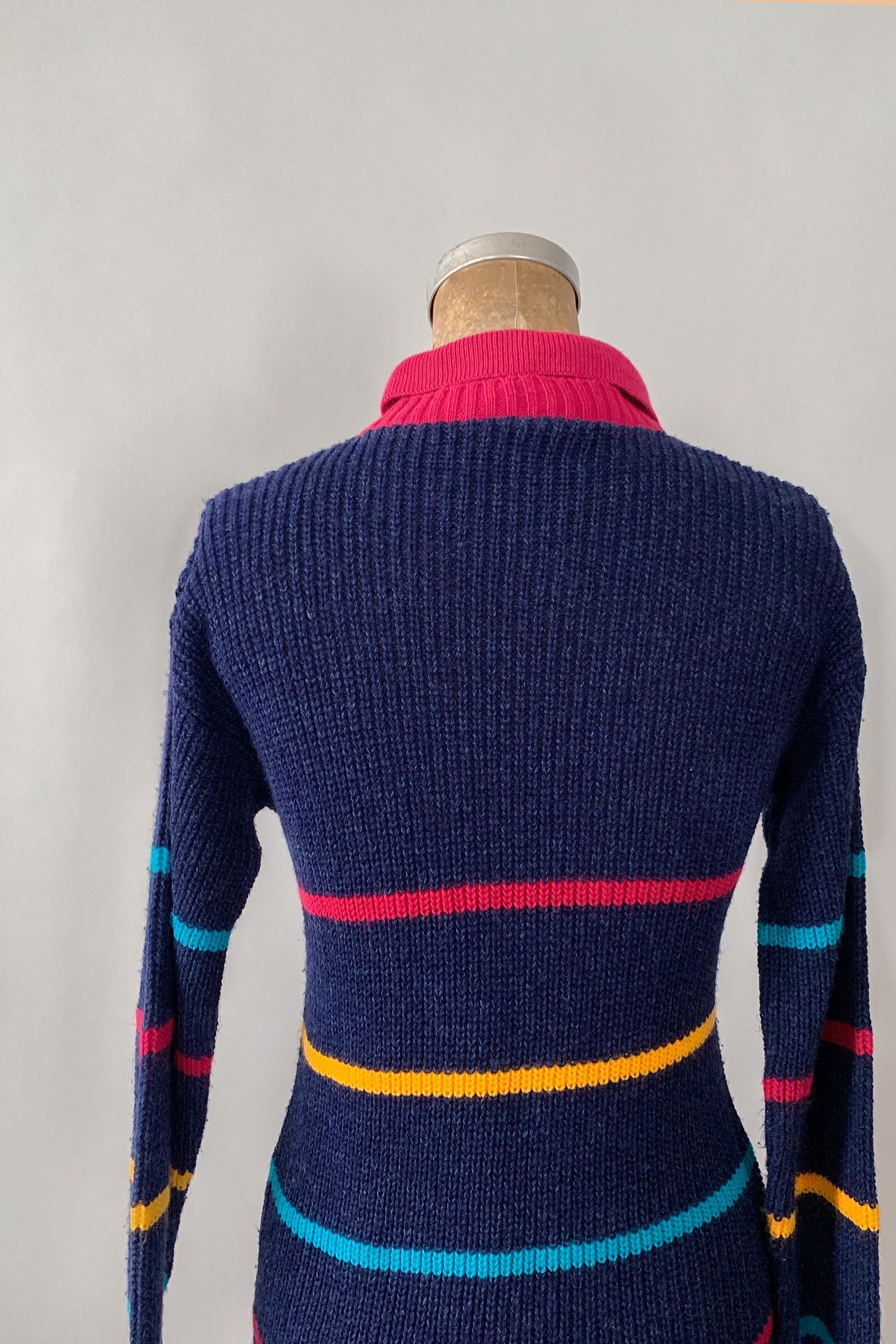 Vintage 1980s 80s rainbow stripe knit tunic sweater dress Extra small XS