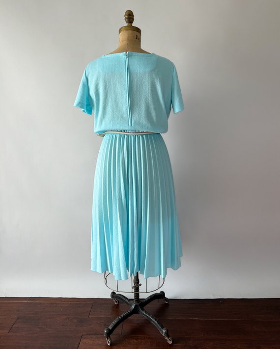 Vintage 80s Dress, 1980s Aqua Blue Pastel Rainbow… - image 8