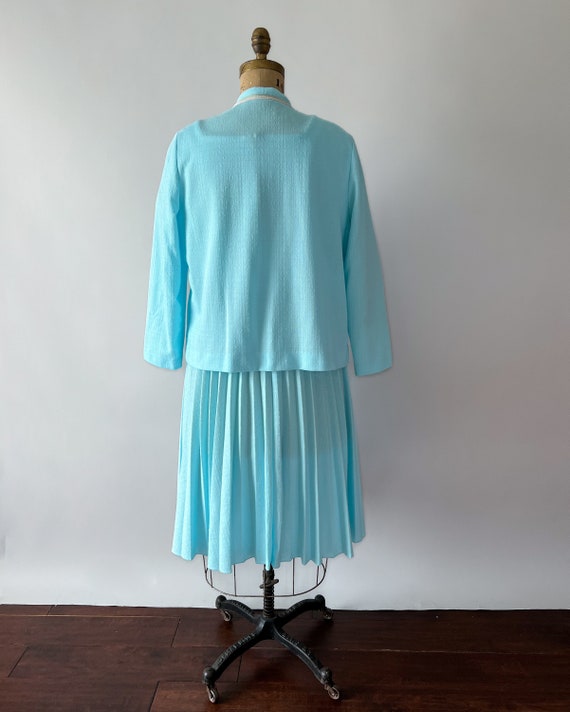 Vintage 80s Dress, 1980s Aqua Blue Pastel Rainbow… - image 4