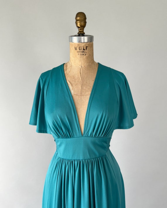 Vintage 70s Dress, 1970s Jody T Teal Blue Polyest… - image 3