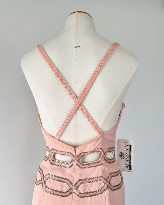 Vintage 90s Dress, 1990s Y2K Peach Pink Crepe Bea… - image 7