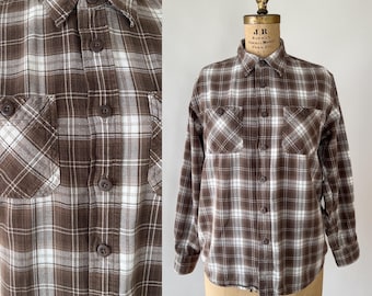 Vintage Brown Plaid Flannel Shirt, Wrangler Button Down, 90s Y2K Style