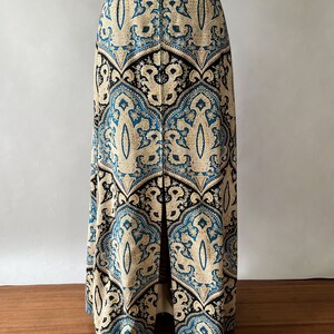 Vintage 60s skirt, 1960s blue paisley maxi skirt, zip front skirt, full length skirt, 1970s maxi skirt, Medium, W27, W28 image 2