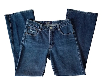 Vintage 1990s Y2K Angel Cotton Denim Bootcut Low Rise Flares, Small Medium, W30
