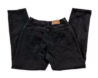 Vintage 90s Jeans, 1990s Riders Faded Black Cotton Denim Jeans, High Rise Relaxed Fit Straight Leg, Small S Medium M, Size 6, 29 Waist