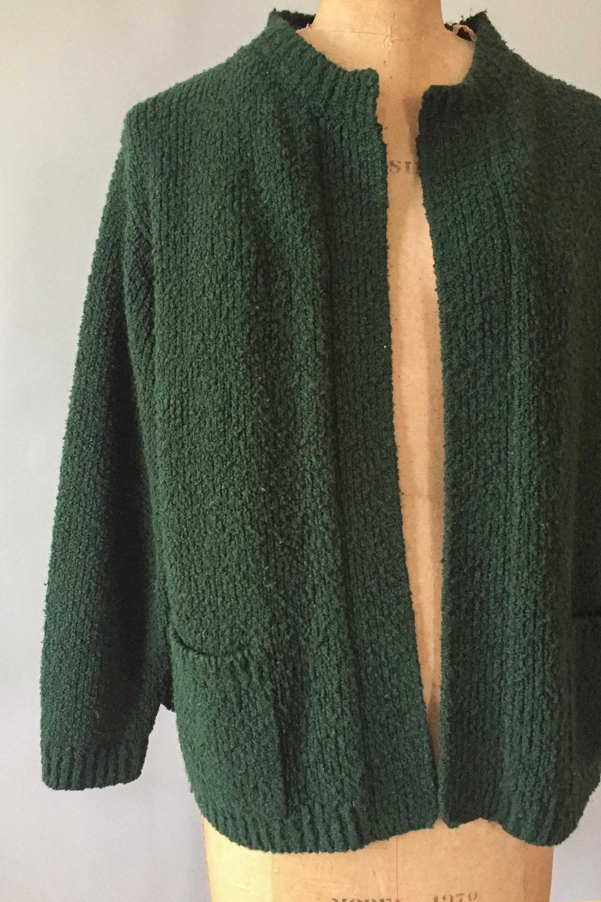 Vintage 1980s hunter green chunky open cardigan sweater Medium M