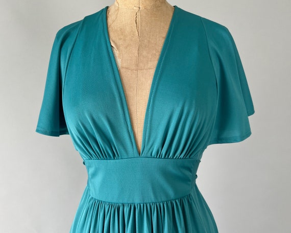 Vintage 70s Dress, 1970s Jody T Teal Blue Polyest… - image 4