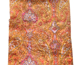 Vintage 60s Yardage, 1960s 1970s Groovy Orange Yellow Purple Paisley Print Cotton Fabric, Metallic Gold Design, Large Piece, 3 Yards x 44
