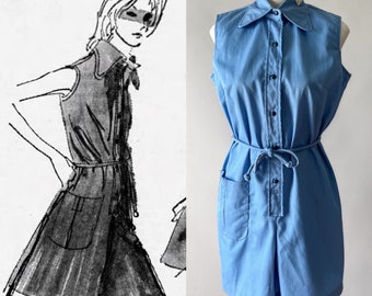 1970s Vintage Deadstock Ship N Shore Blue Cotton Poly Culotte Dress Romper, Medium