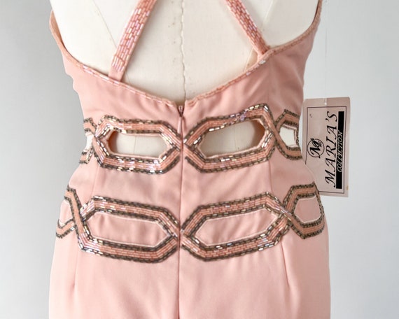 Vintage 90s Dress, 1990s Y2K Peach Pink Crepe Bea… - image 8