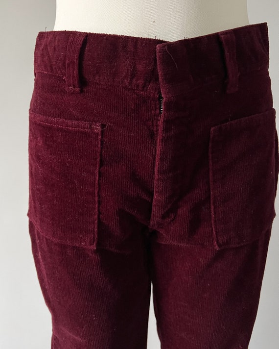 Vintage 70s Pants, 1970s Dark Red Corduroy Flared… - image 4
