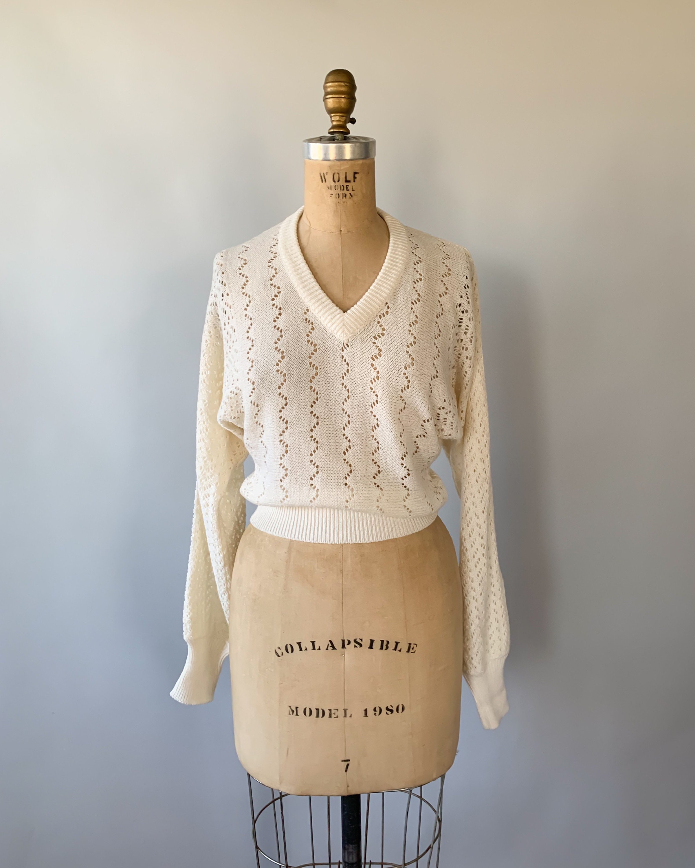 pointelle balloon sleeve sweater