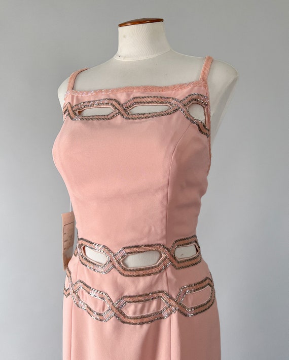 Vintage 90s Dress, 1990s Y2K Peach Pink Crepe Bea… - image 5