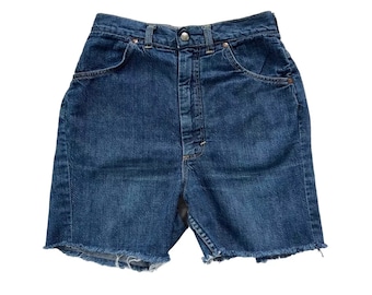 Vintage 60s Shorts, 1960s 1970s JC Penneys Ranchcraft Cotton Denim Jean Shorts, High Rise Midi Length Bermudas Raw Hem Cutoffs, W26 W27