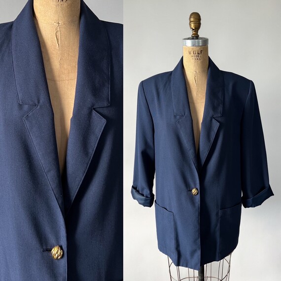 1990s Jacket, 80s 90s Vintage Sag Harbor Navy Rayon Polyester 