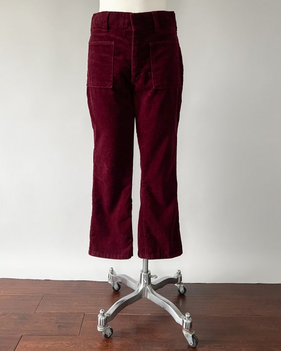 Vintage 70s Pants, 1970s Dark Red Corduroy Flared… - image 3