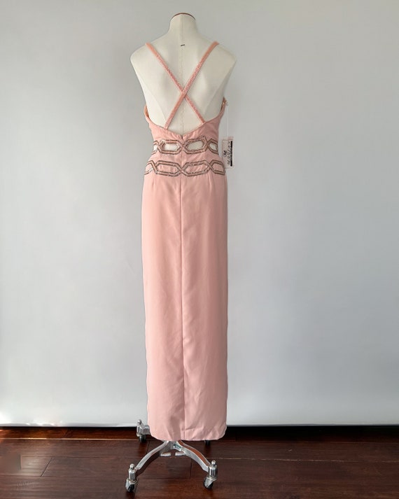 Vintage 90s Dress, 1990s Y2K Peach Pink Crepe Bea… - image 6