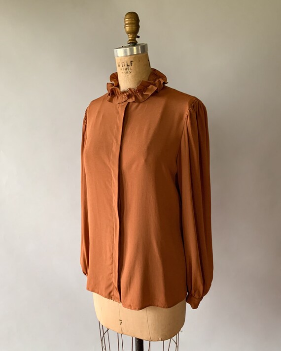 Vintage 70s blouse, 1970s copper rayon blouse, 70… - image 7