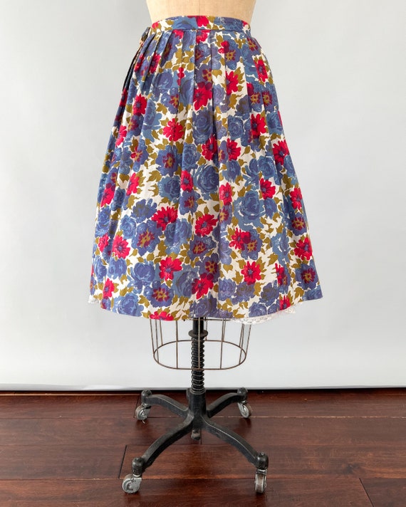 Vintage 50s Skirt, 1950s 1960s Purple Blue Floral… - image 4