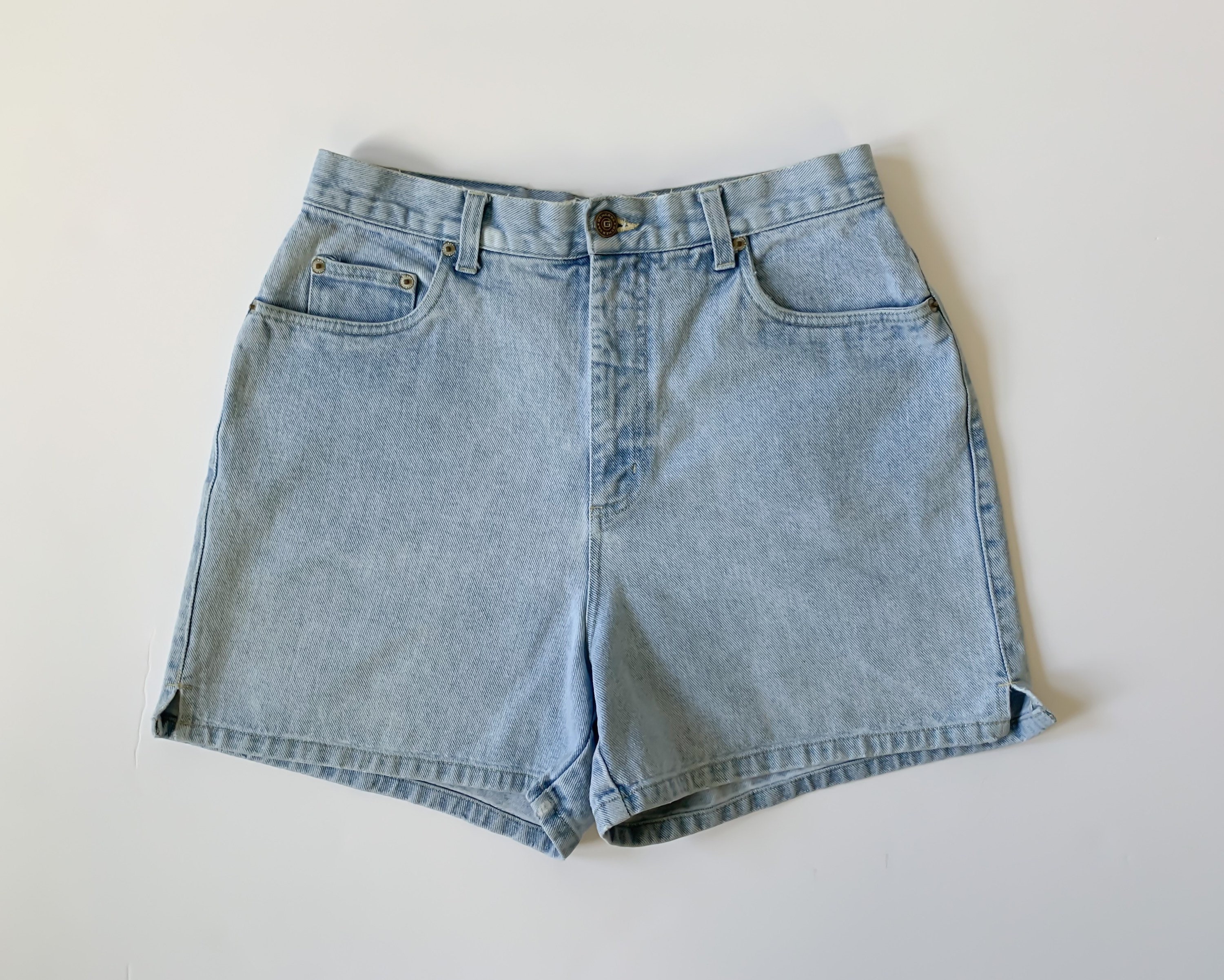 Vintage 1980s 1990s light blue high waisted rise cuffed denim shorts ...