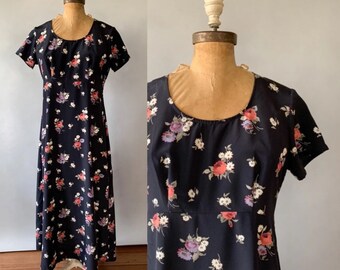 Vintage 1990s navy floral maxi dress / Medium M