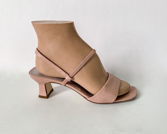 Buy Vintage 90s Shoes 1990s Pink Leather Heels Strappy Heeled