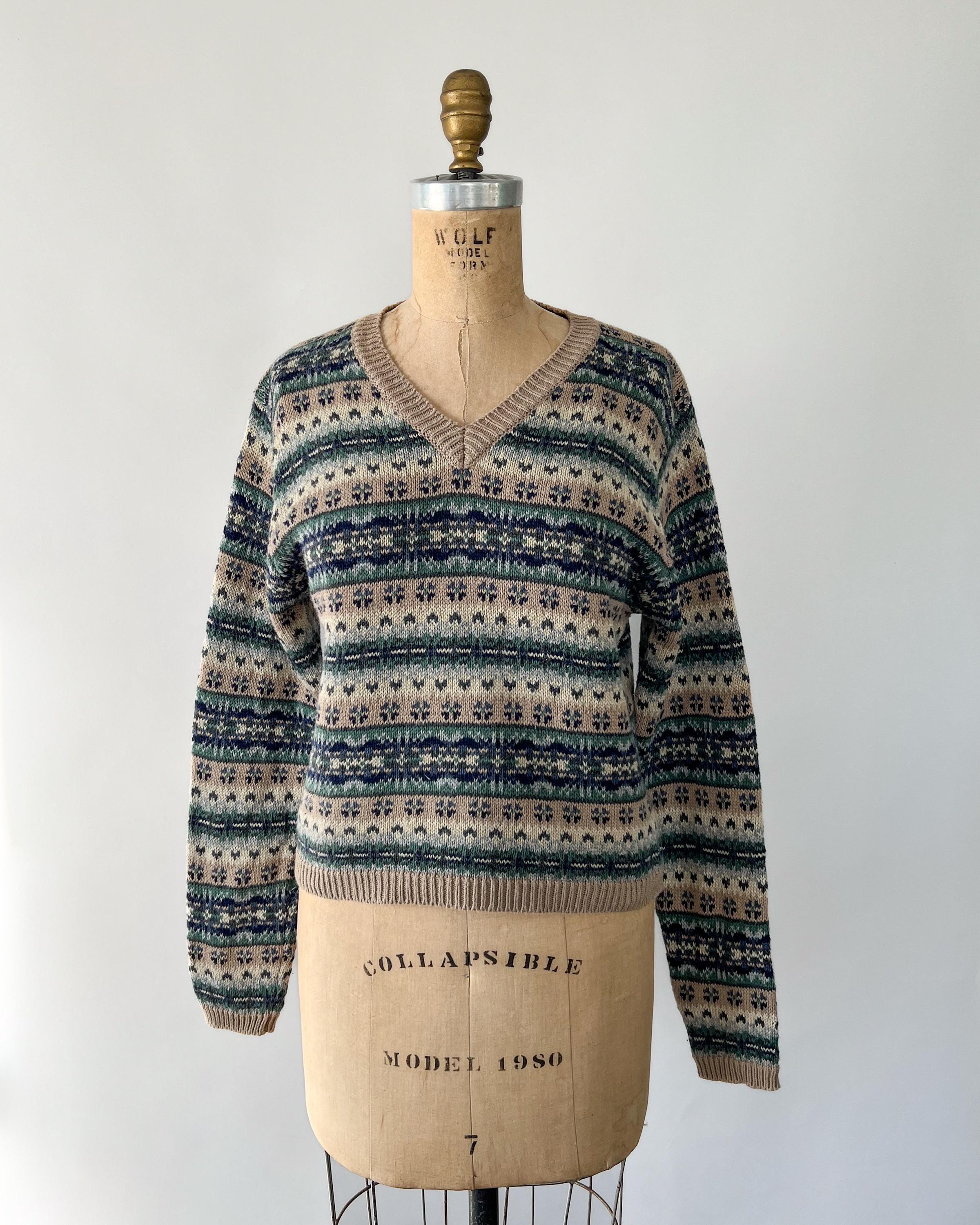 90s Beige Embroidered Beaded Sweater M
