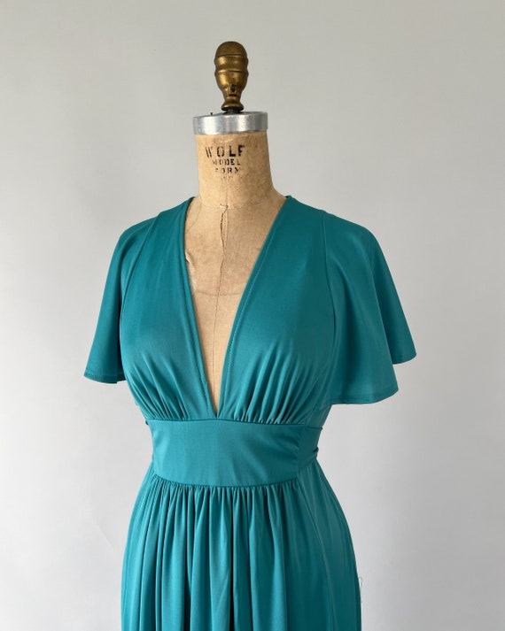 Vintage 70s Dress, 1970s Jody T Teal Blue Polyest… - image 7