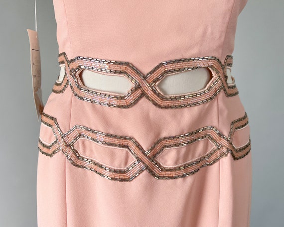 Vintage 90s Dress, 1990s Y2K Peach Pink Crepe Bea… - image 4