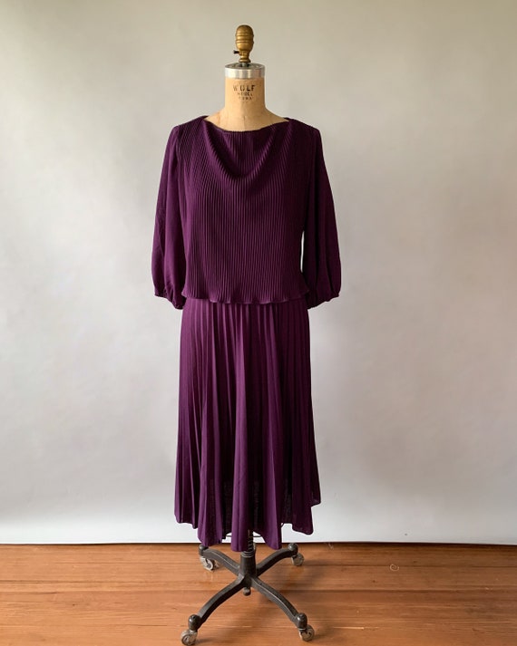 Vintage 70s dress, 1970s dark purple dress, 70s p… - image 2