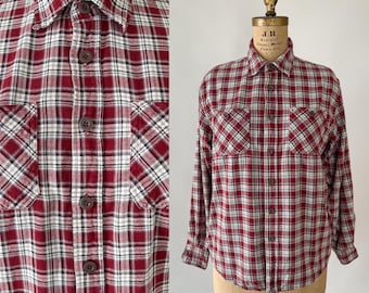 Vintage Wrangler Burgundy Plaid Flannel Shirt, 90s Y2K Cotton Blend Medium