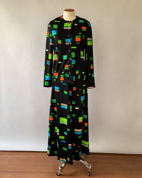 70’s Black White and Gray Abstract Dress