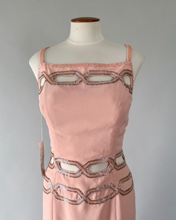 Vintage 90s Dress, 1990s Y2K Peach Pink Crepe Bea… - image 3