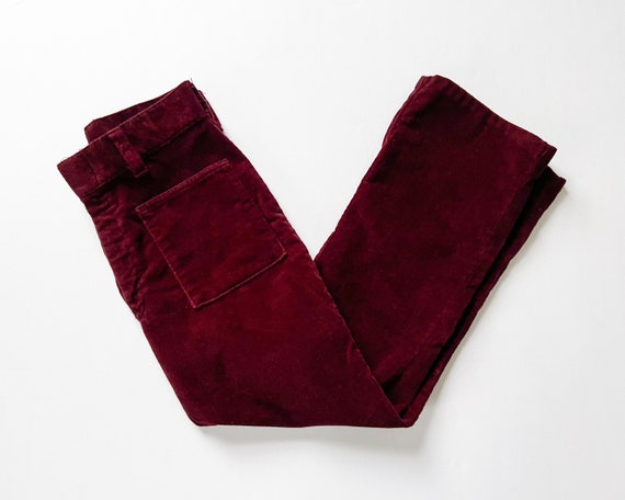 Vintage 70s Pants, 1970s Dark Red Corduroy Flared… - image 2