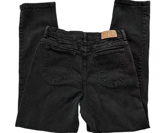 Vintage 90s Jeans, 1990s Riders Faded Black Stretch Cotton Denim Jeans, High Rise Slim Fit Tapered Leg, Large L, Size 12, 30 31 32 Waist
