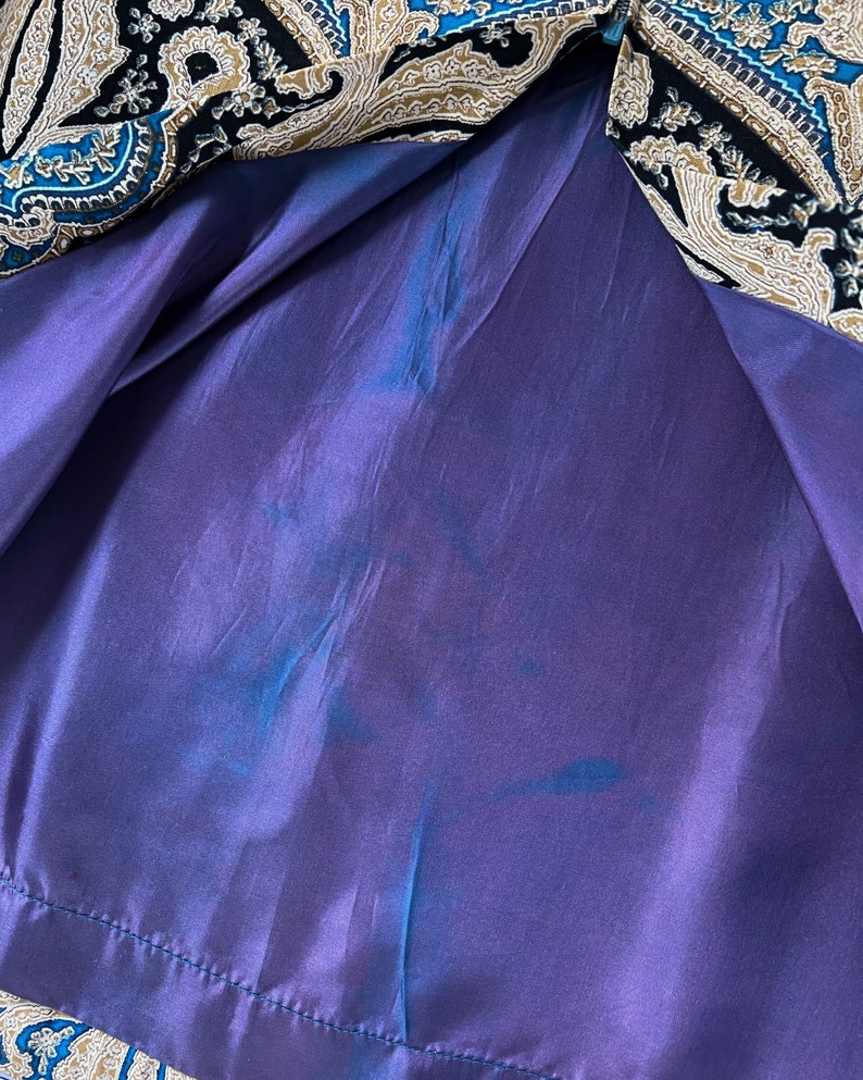 Vintage 60s skirt, 1960s blue paisley maxi skirt, zip front skirt, full length skirt, 1970s maxi skirt, Medium, W27, W28 image 10