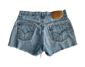 Vintage 90s Shorts, 1990s 2000s Y2K Levi’s Light Wash Cotton Denim Raw Hem Cutoffs, Mid Rise Micro Booty Shorts, Small Medium, W30