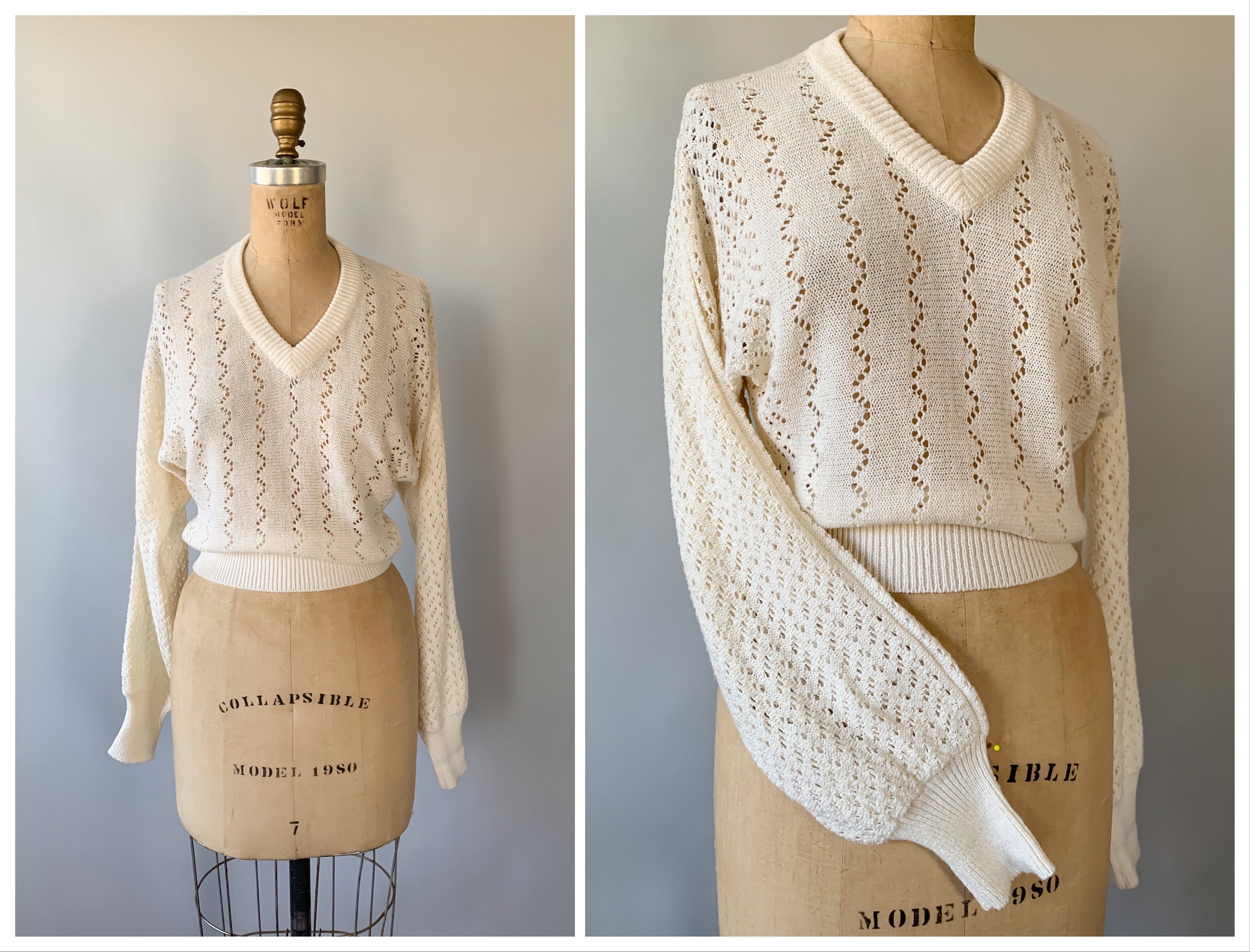 pointelle balloon sleeve sweater