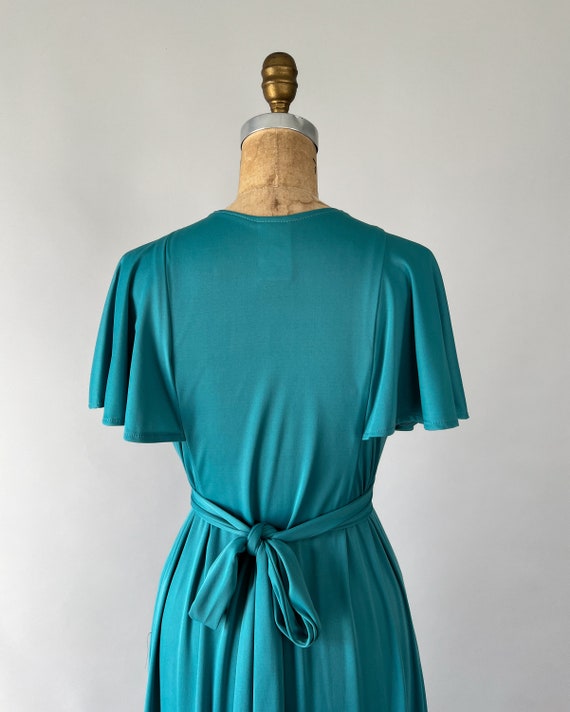 Vintage 70s Dress, 1970s Jody T Teal Blue Polyest… - image 6