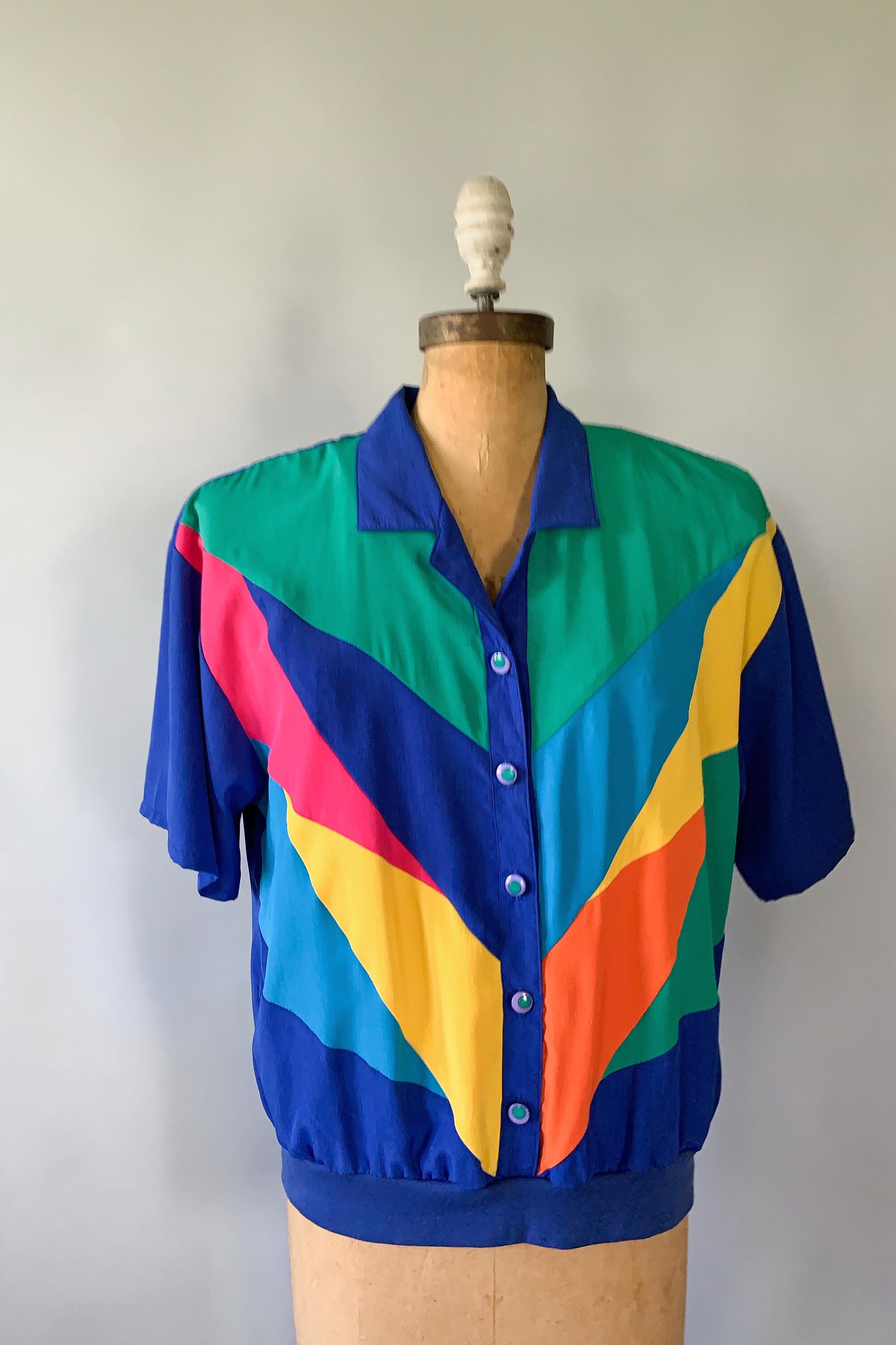 Vintage 1980s rainbow colorblock oversized shirt Large L
