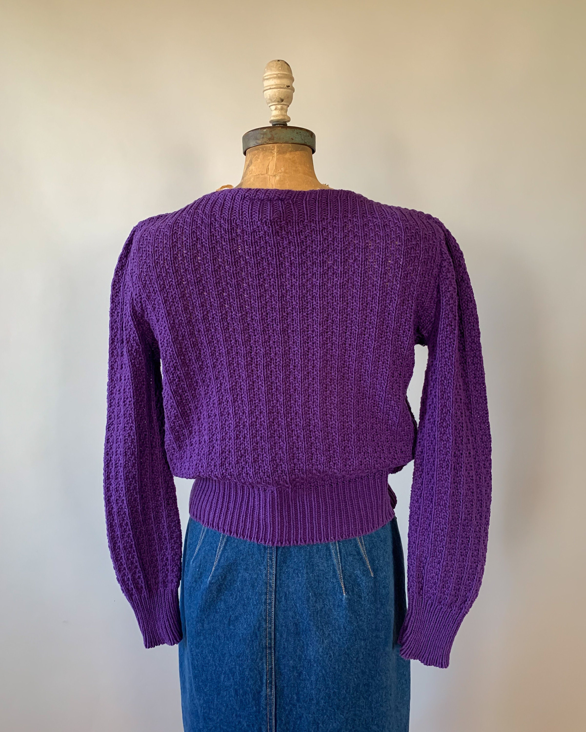 pointelle balloon sleeve sweater
