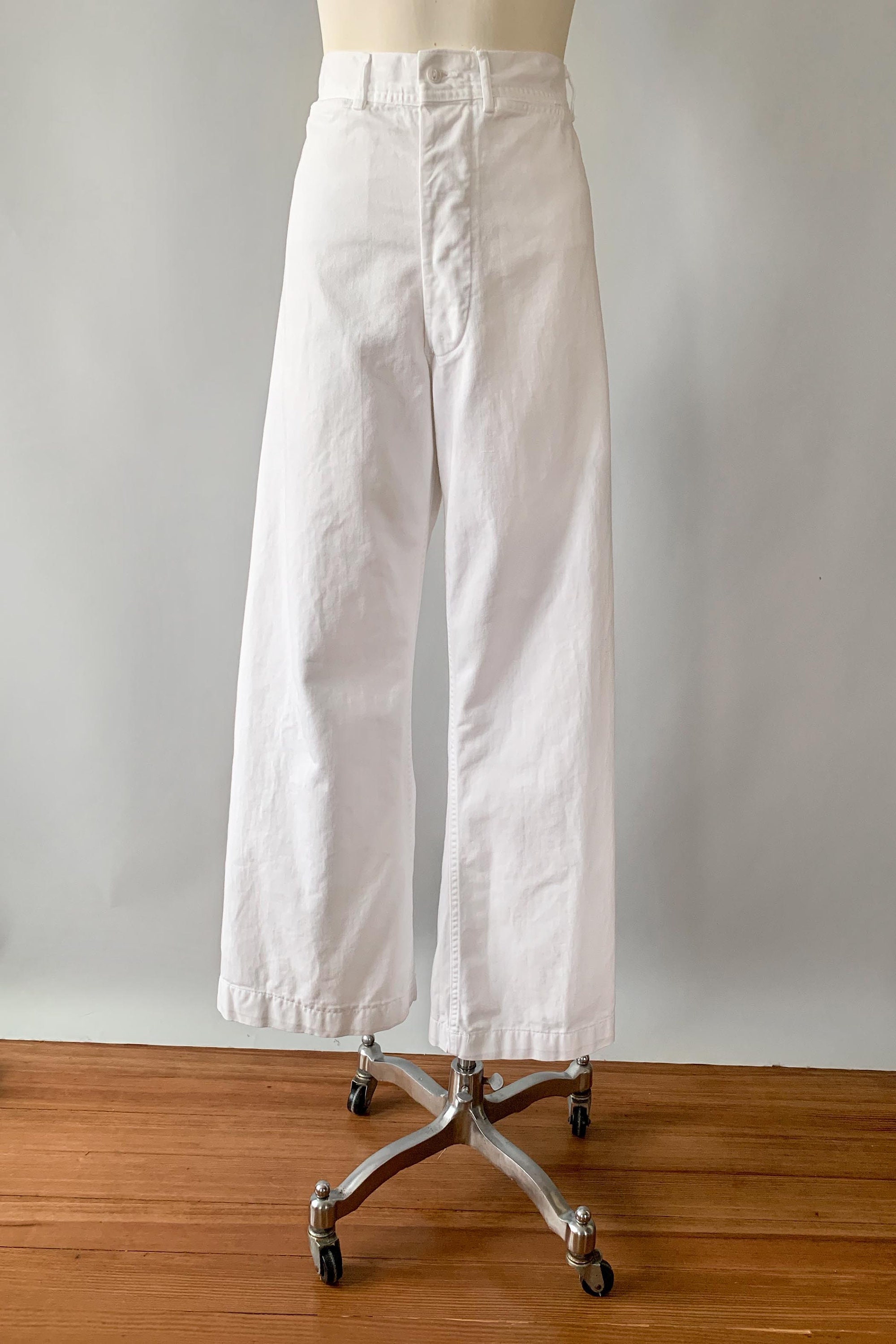 White Cotton Wide Leg Pants Vintage 1940s white cotton wide leg sailor pants Small S