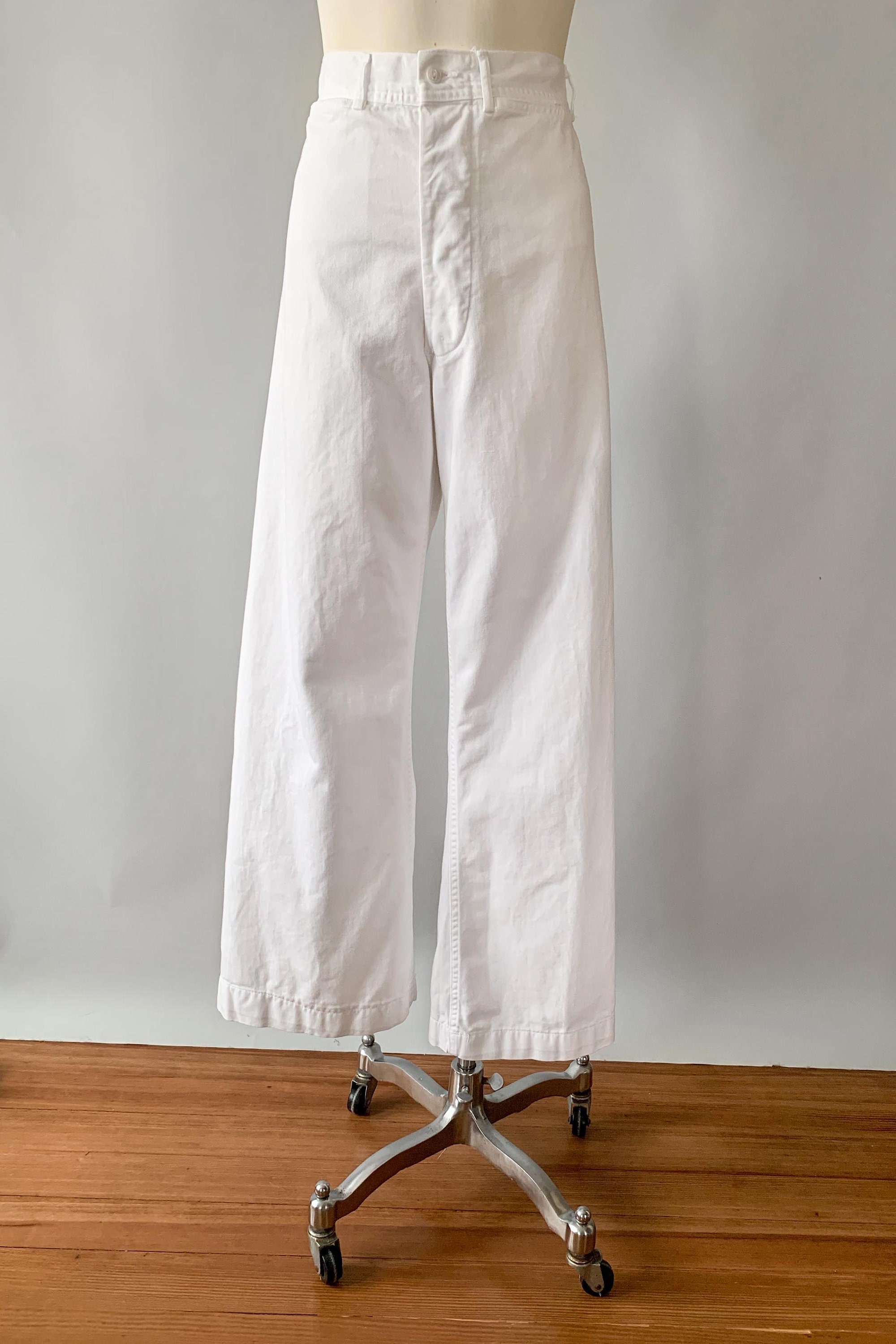 Vintage 1940s white cotton wide leg sailor pants Small S