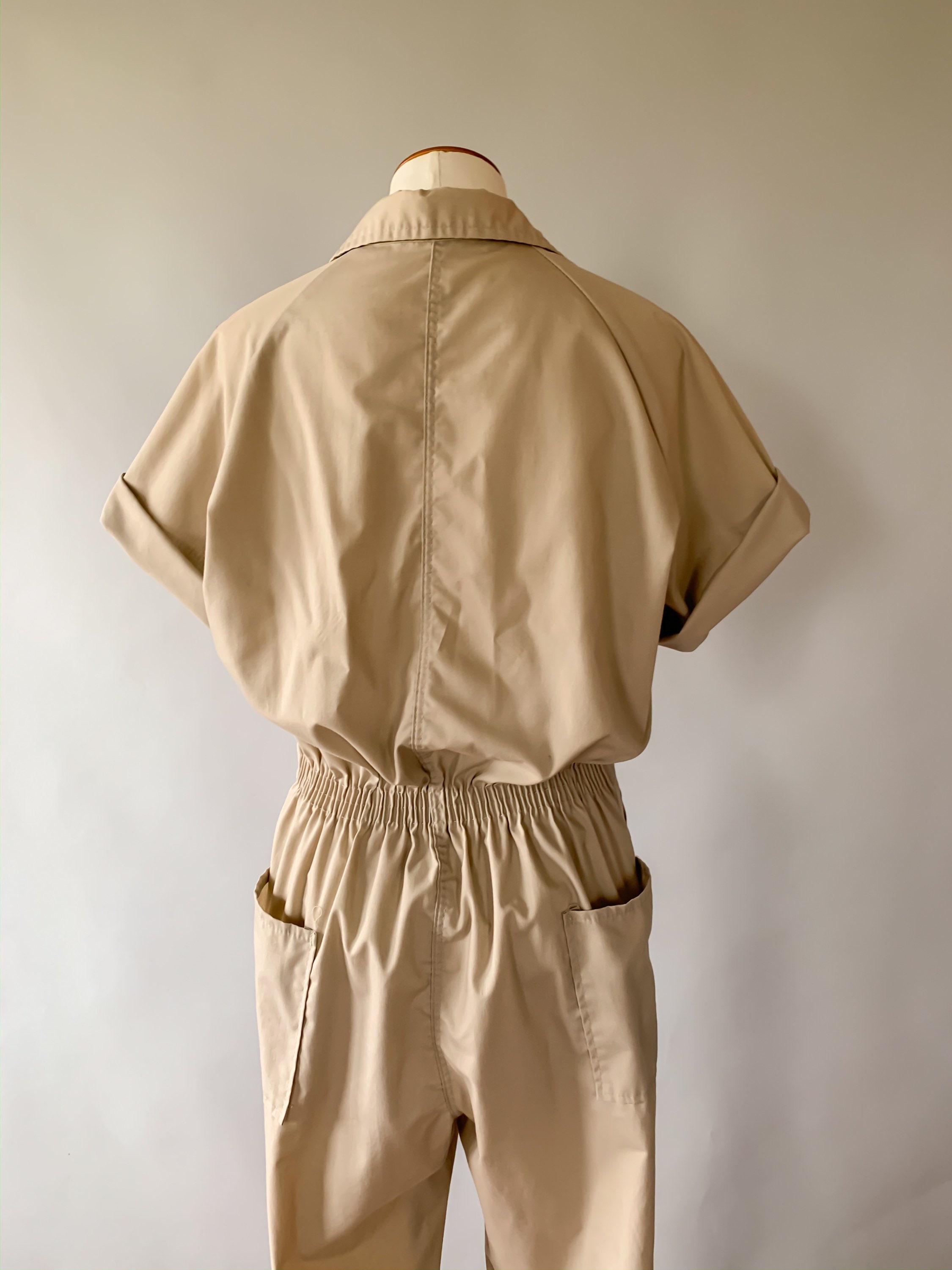 Vintage 1970s 1980s tan coveralls utility jumpsuit Medium M Large L