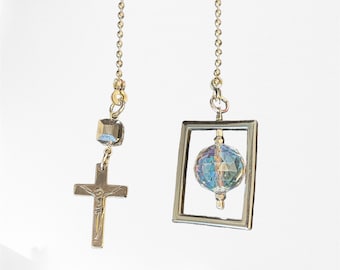 Hematite Cross with Jesus Sun Catcher Fan Light Pull Chain