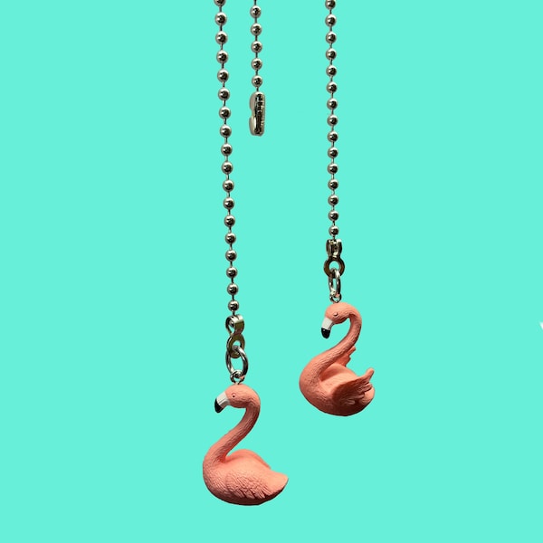 3 dimensional Resin Cast Pink Flamingo Fan Light Pull Chain set of two
