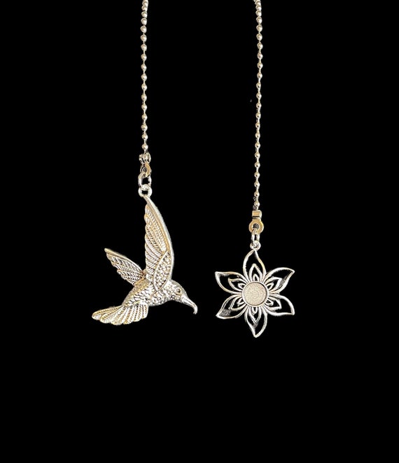 Hummingbird and Daisy Fan Light Pull Chain Set Silver Tone Etsy