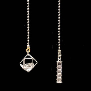 Two Floating Glass “Diamonds” Sun Catching Fan Light Pull Chain Set